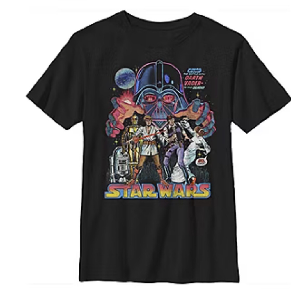 Gildan Boys Crew Neck Short Sleeve Slim Fit Star Wars Graphic T-Shirt in black - Picture 1 of 3
